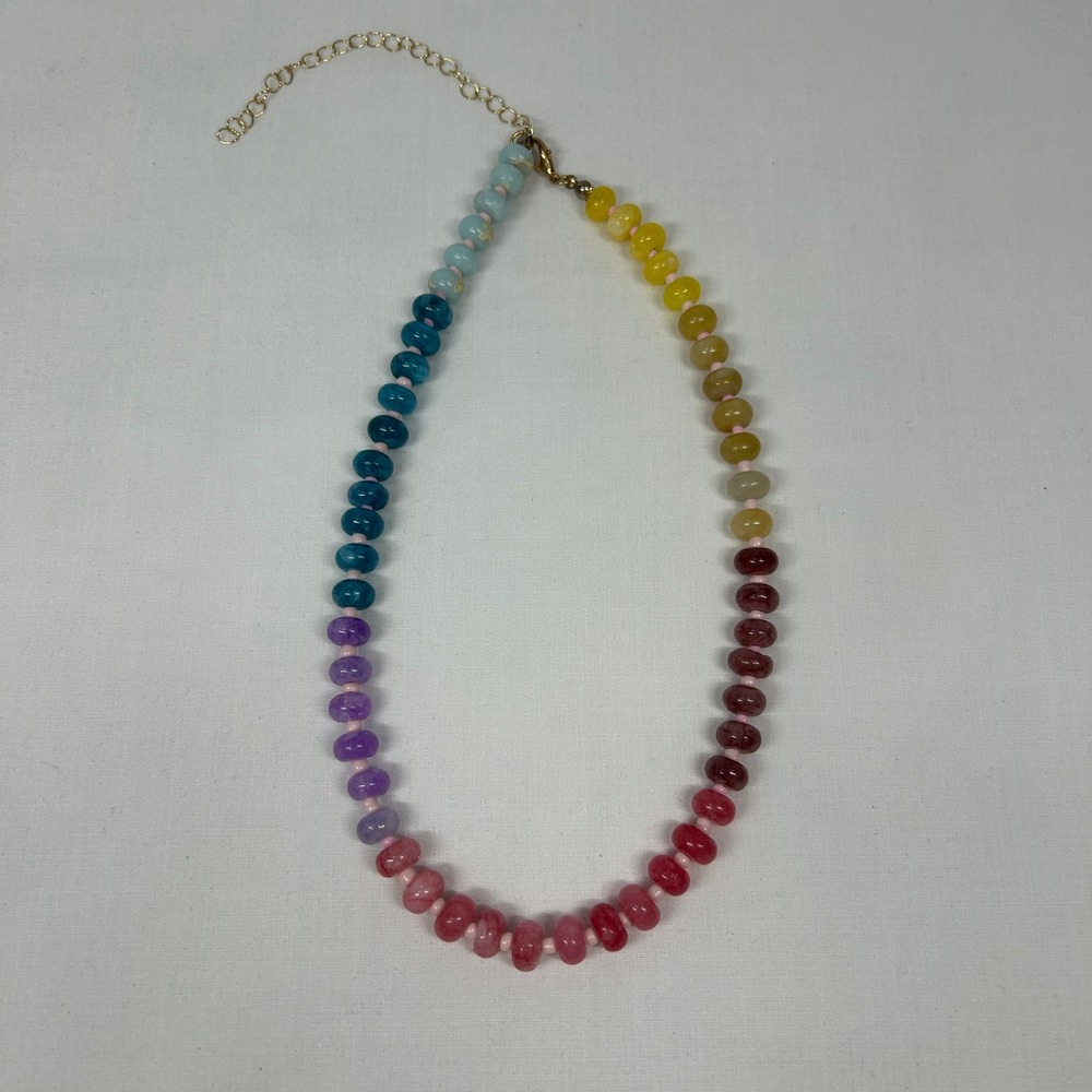Handcrafted Rainbow Gemstone Beaded Choker – Gold Extension Necklace